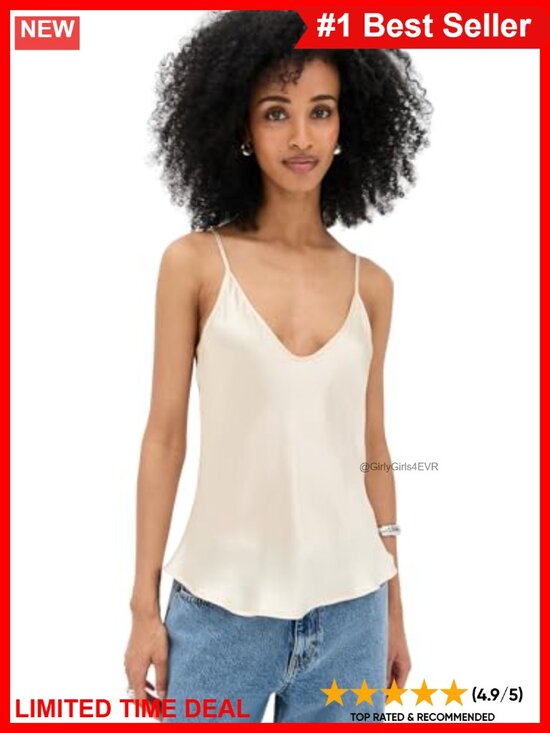 Tops - Lightweight Charmeuse Camisole Fitted V-Neck Adjustable Straps